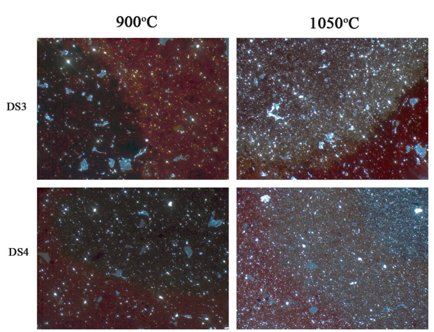 Figure 13. Photomicrographs of the thin sections made from the DS briquettes of the non-calcareous raw materials. Al photomicrographs are taken under crossed Nicols (XP). (Width of field of view: 4.4 mm). 
