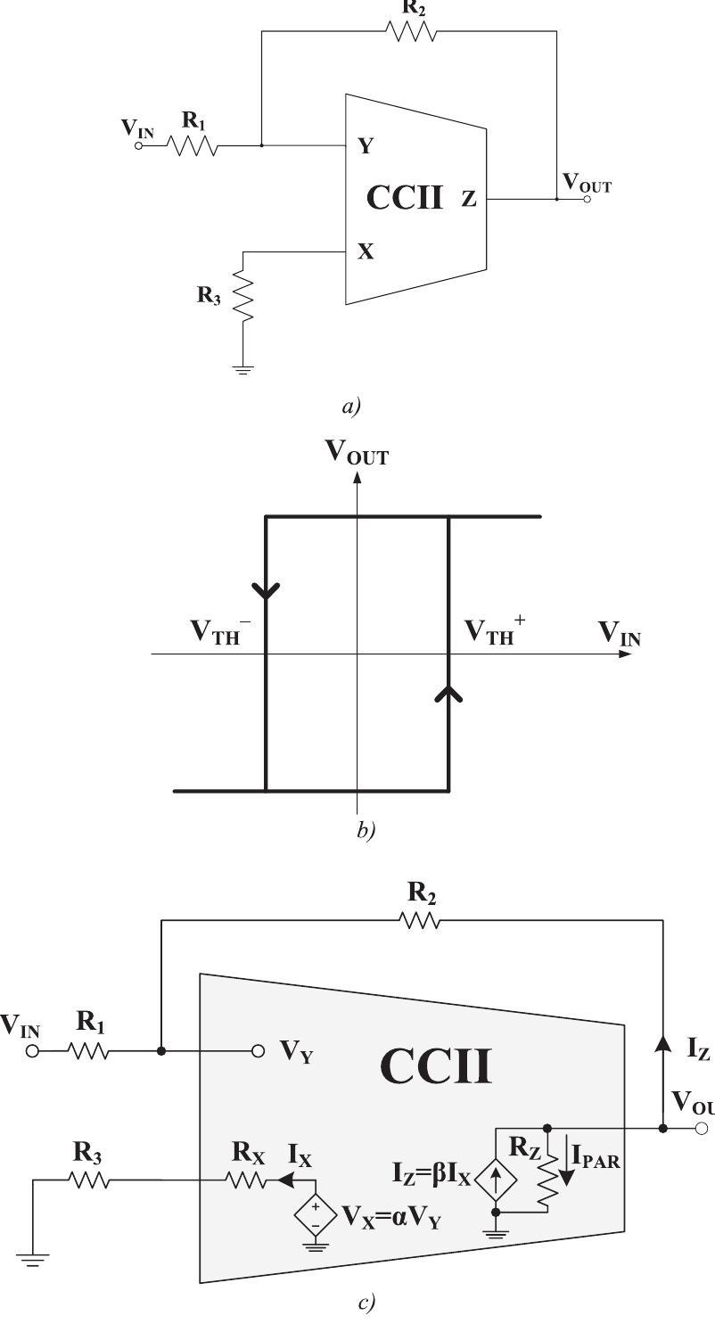 High Level Transistor Trigger Figure 6 - from A CCII-based non-inverting Schmitt trigger