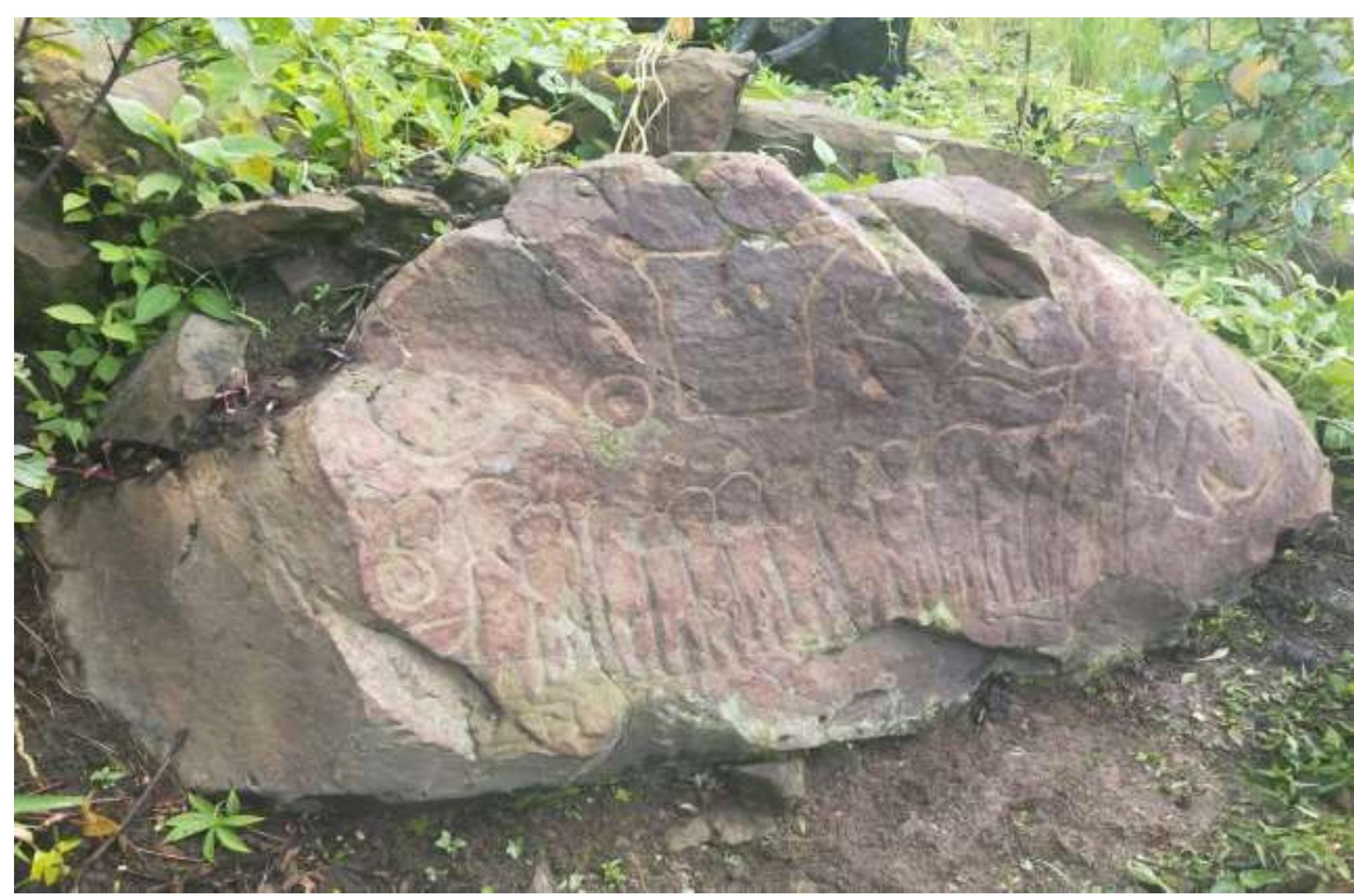 izep Village: Sazep, about seven km West of Vangchhia village, on the top of the mountain one ructure, menhir and petroglyphs were located. The exploration was conducted under the direction Dr. Sujeet Nayan, the team include: Miss. K. Lalrinchhani, Asst Archaeologist, Mr.Lalhminghlua, 1D student, Deccan College, Mr. Devashish Saurav, MA, Delhi University and Mr. Lalrongheta, local 1otographer. 