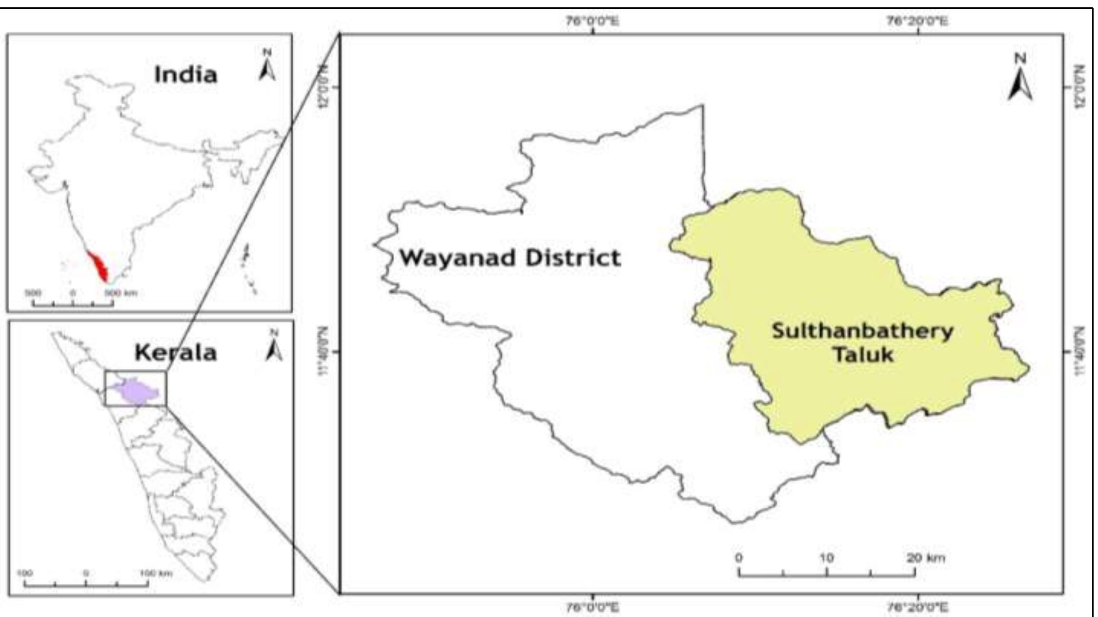 Fig. INO. Uz: Location Map Of oulthan bathery Laluk, Wayanad  Previous Studies: Early Colonial Surveyors has made pioneer attempt to document archaeological ‘emains of Wayanad district. In 1881 Robert Sewell’, the collector and magistrate of Madras residency explored Megalithic Dolmens and Menhirs from Kitanganat near Sulthan Bathery. He Jocumented the Iron Age sites in his famous work List of the Antiquarian Remains in the Presidency of Madras. In 1930’s L A Cammiade presented a report on salvage excavations conducted at Sulthan 3athery. He published an article entitled Urn-Burials in the Wayanad South India in Man. During 1960's State Department of Archaeology also explored Cist Burials of Ayiramkolly. In 1987, a team of scholars led by Y.Subbarayalu excavated a Cist complex at Kuppakkolli near Edakkal Caves. Among he sites mentioned above except Kuppakkolli and Ayiramkolly other sites remains unidentified. Along with this several small scale amateur works also carried out by local public. Even though there are plenty of megalithic sites exist in Sulthan Bathery taluk, which is notable that there is no systematic up gradation in the study of such sites. 