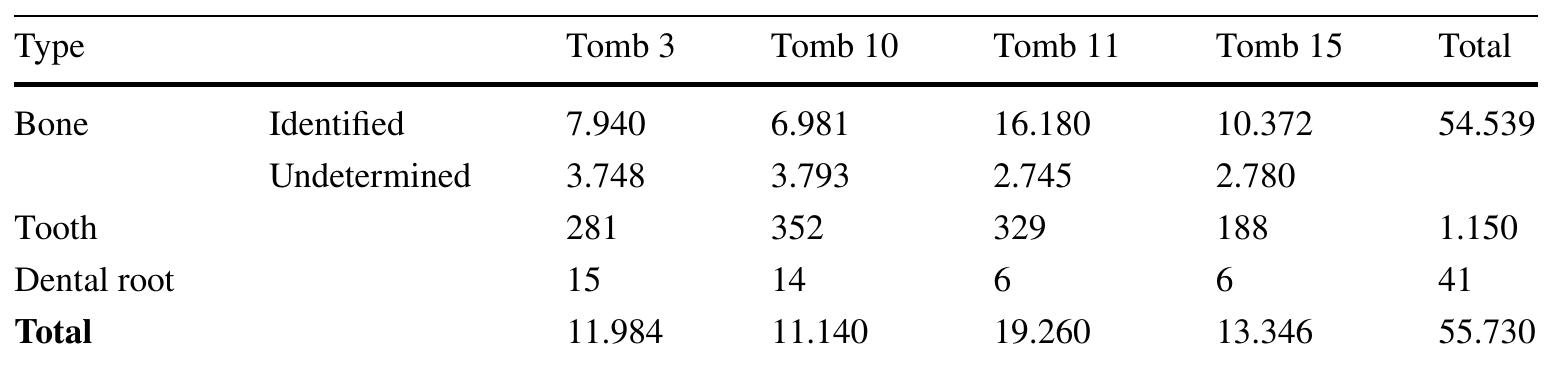 A) was characterized by a high percentage of bone remains found in anatomical connection with 86.8% belonging to five articulated individuals, all adults. The remaining 13.2% were bones consistent with these articulated bodies. None of the skeletal remains recorded was those of subadults. Phase A occurred between the last decades of the twenty-sixth cen- tury and the first decades of the twenty-fifth cal BC for a very brief period, between / and 30 years (68% probability), which is approximately one generation” (Aranda Jiménez et al. 2022) (Online Resource 3). 
