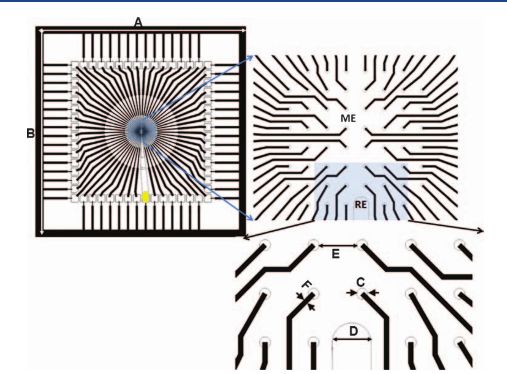 A schematic view of the mea chip depicted in an autocad