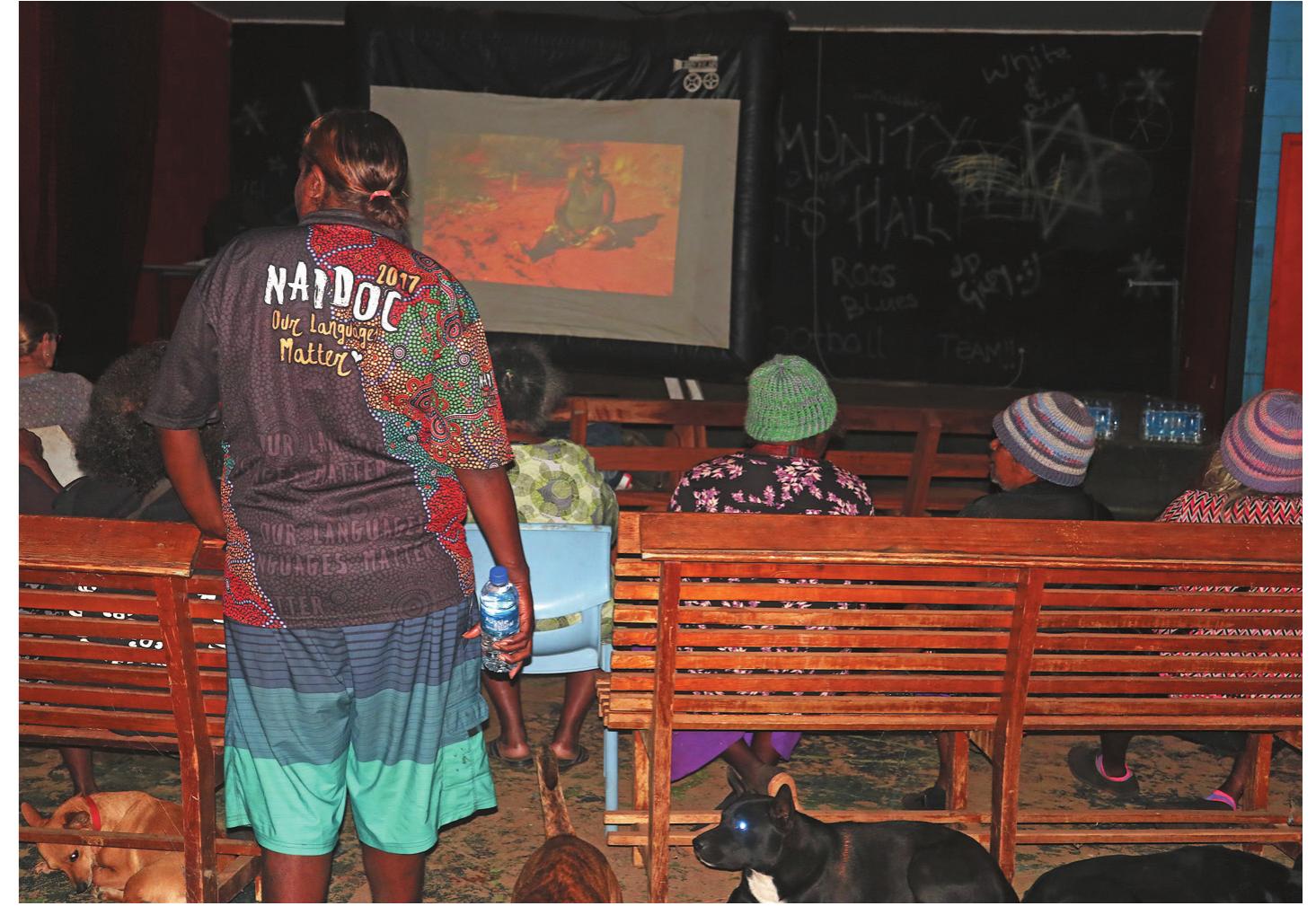 Figure 3. Film night in the Warakurna community hall, October 2018 (photo: Jennifer Green) 