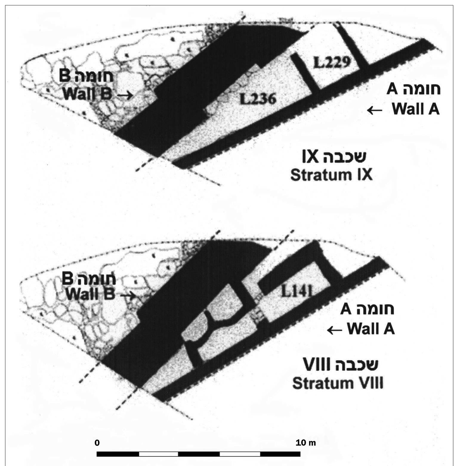 Fig. 3. The Cyclopean city wall (Wall B) and domestic houses of Strata IX—VIII beside it EISENBERG 2011, figs. 10, 13. 