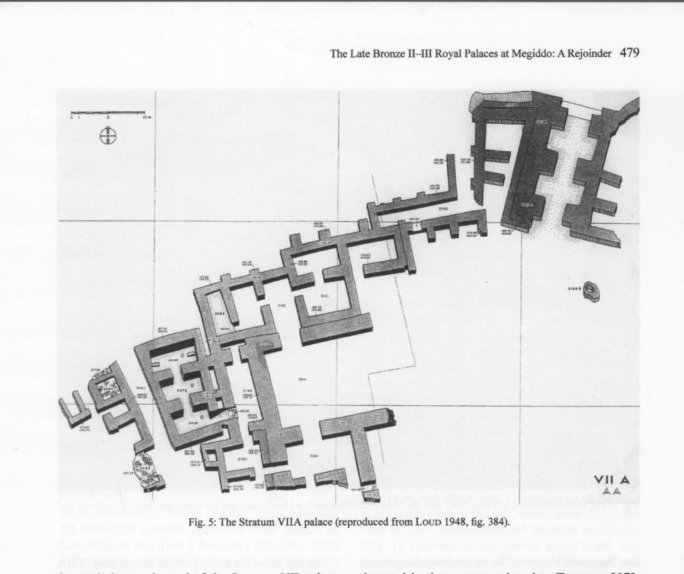 ings relating to the end of the Stratum VII palace should be interpreted differently. It seems that all remains of the central part and the northern wing of the palace assigned by Loup to two superim- posed buildings belong, in fact, to a single build- ing, partly containing two stories. The lower parts of the walls, which were assigned by Loup to Stratum VIIB, were constructed of stone. The upper parts of the walls, which were assigned by Loup to Stratum VIIA, were constructed of mud- brick and plastered (Fig. 6). Significantly, floors of Stratum VIIA were not detected in the central and northern wings — those parts of the edifice which Loup considered to have been destroyed at the end of Stratum VIIB. During the lifetime of this building, the western wing was radically modified and Treasury 3073 was added. HACHMANN (1996, 225-227) suggested that Treasury 3073 had been originally built as a royal tomb. Significantly, destruction remains assigned to Stratum VIIA were not detected in the central parts of the edifice which had been destroyed in Stratum VIIB, and evidence for a Stratum VIIB destruction was not 