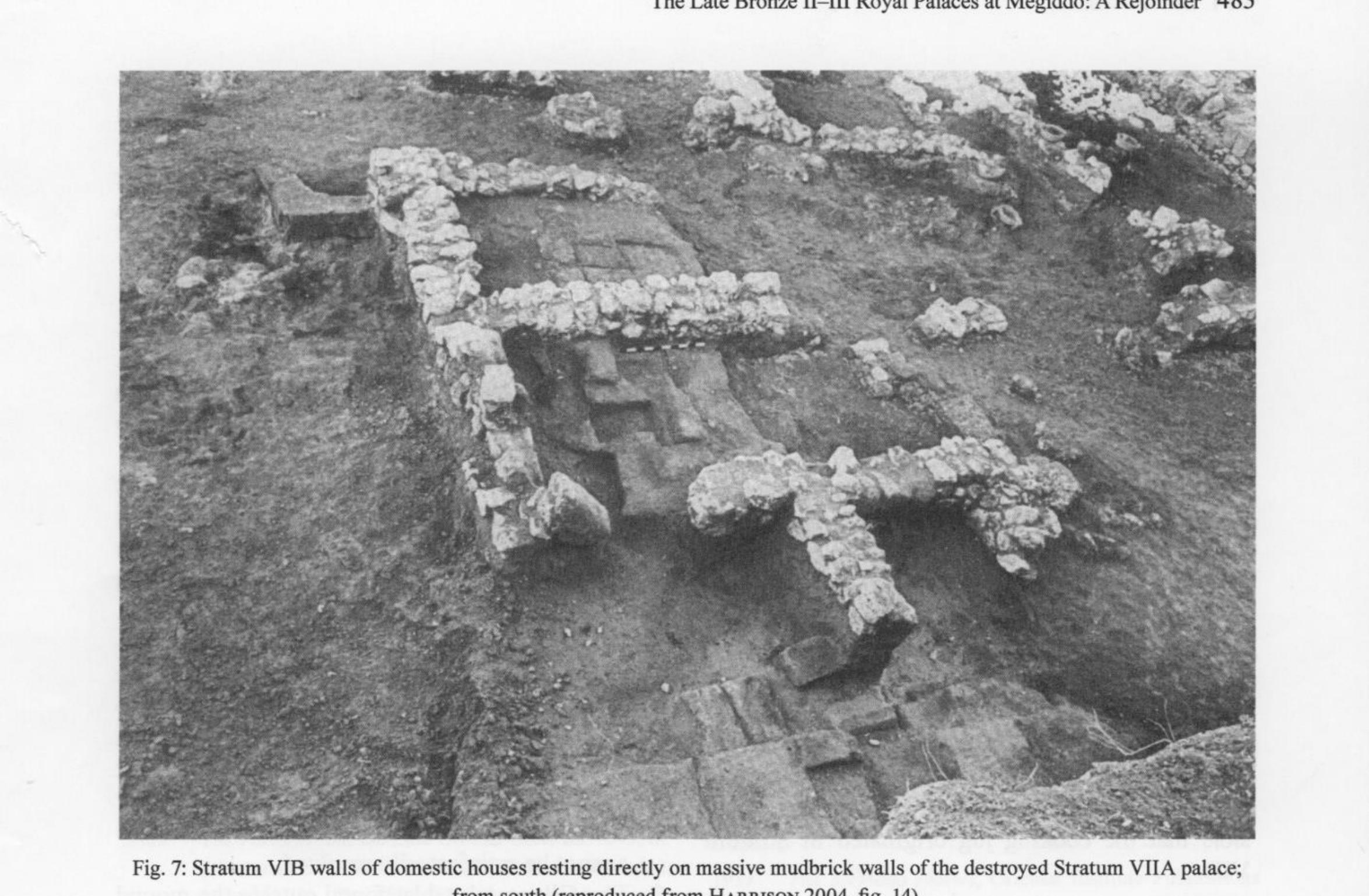 published their photographs in 1:1 scale, the two sherds are 33 mm and 38 mm long, respectively. The sherds were apparently recovered in the exca- vation of the palace, but not in a stratigraphically secured context. Nevertheless, FINKELSTEIN, ARIE, MartTIN and PIASETZKY (2017, 264) consider these sherds to have “most likely” originated from the LB palace. In my view, we should ignore in our discussion these two minute, unstratified sherds. The absence of complete or fragmentary Philistine pottery vessels in the palace can be explained in two ways. Possibly, such vessels were found there, but not kept according to the above-described gen- eral policy of the Chicago expedition. Alternative- ly, the palace was devoid of any Philistine pottery. The latter possibility seems to be the correct one. Loup kept painted vessels, complete and fragmen- tary, and had such vessels been buried beneath the destruction debris, they most likely would have been kept.  along the previous lines after their demise.  (2) Area H is indeed located near the edge of Loud’s Area AA, but a distance of about 30 m sep- arates the Level H-11 building and the western edge of the palace, demarcated by the western wall of Treasury 3073 (Figs. 1, 5). A large, massive building (Loci 3043, 3044) assigned to Stratum VIIA was excavated by Loud to the west of Treas- ury 3073, between it and Area H (Fig. 5; see also Loup 1948, fig. 79). Loud does not specify if this building was destroyed or not. In any case, the destruction of Stratum VIIA was partial, mostly limited to the main public buildings of the city and not to all domestic quarters. There is no data asso- ciating the destruction of the palace with that of the Level H-11 domestic building, which apparent- ly was due to a separate, possibly local event. 