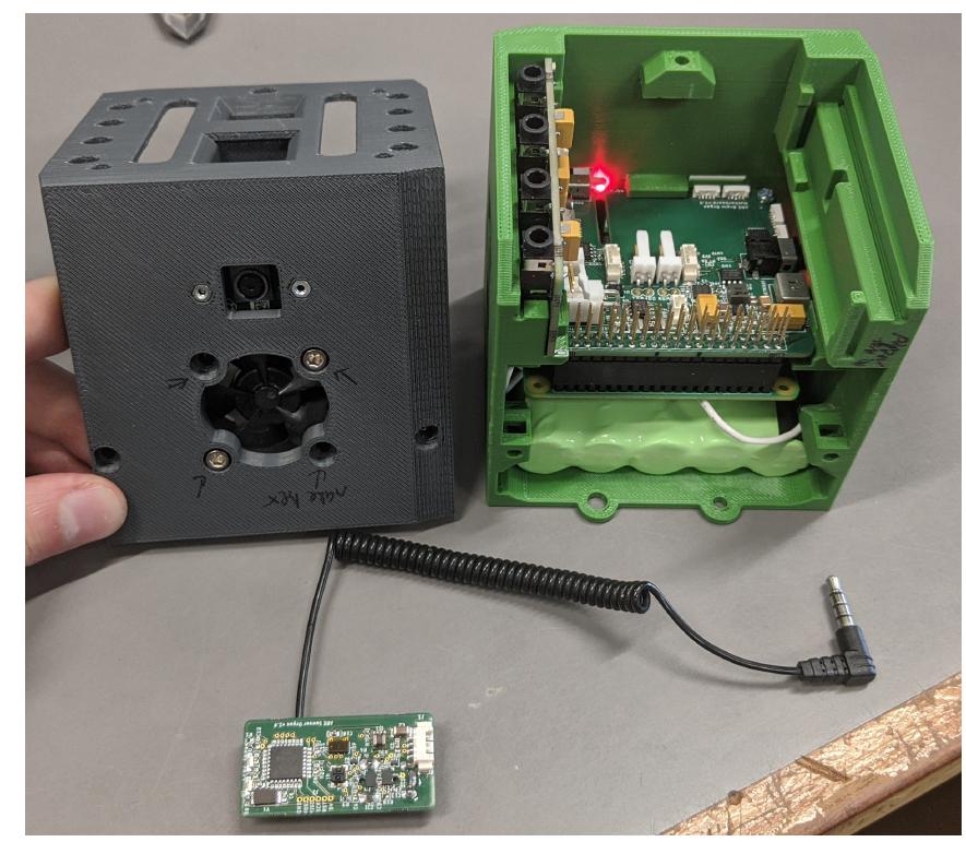 Fig. 3: Head organ prototype, undergoing testing with the PCB from a sensor organ. 