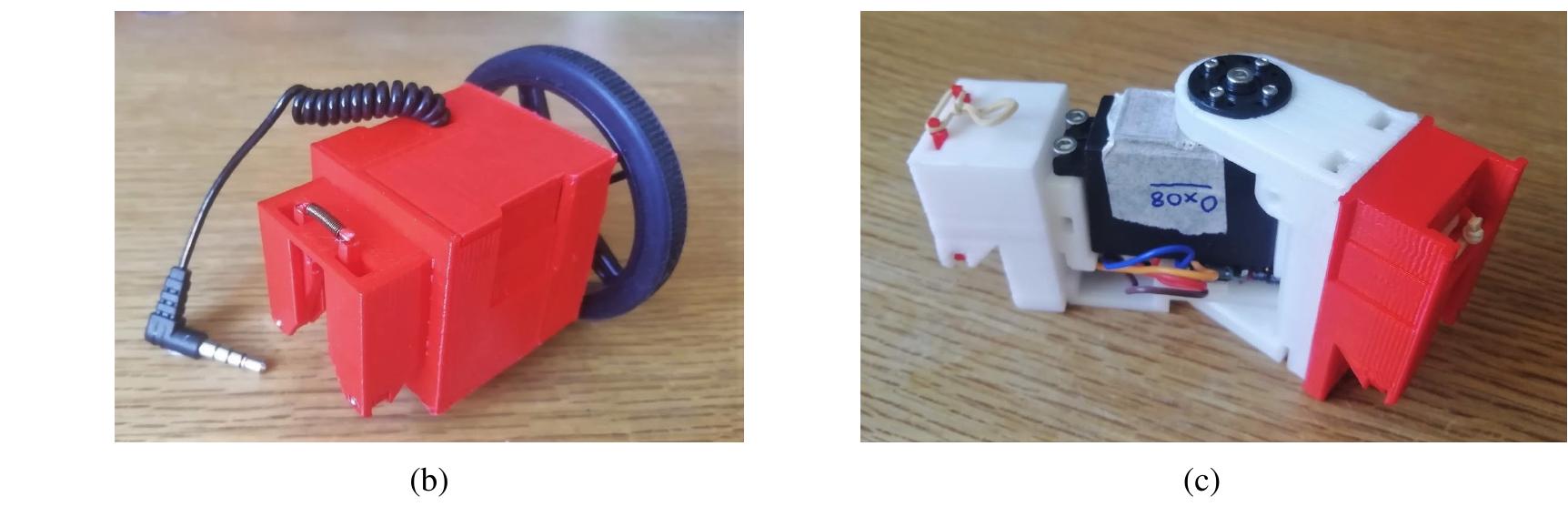 Fig. 6: Physical prototypes of the (a) sensor, (b) wheel and (c) joint organs.  Fig. 5: Designs for the (a) sensor, (b) wheel and (c) joint organs. 