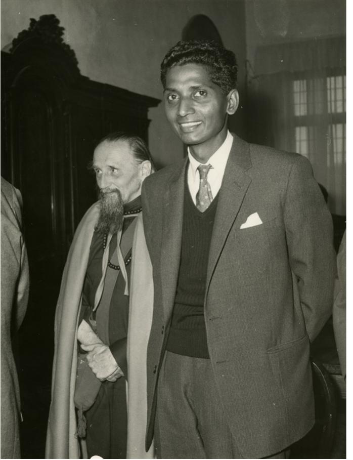 Conference “The Experience of Prayer” (Convegno Liesperienza della preghiera), Fondazione Giorgio Cini, Venezia, 1960. In front Padmanabh Jaini, behind Lama Anagarika Govinda. Photographic archive, Institute of History of Art, Fondazione Giorgio Cini, Venezia.  Sante Graciotti. Archive Segreteria Generale,  Fondazione Giorgio Cini, Venezia. 
