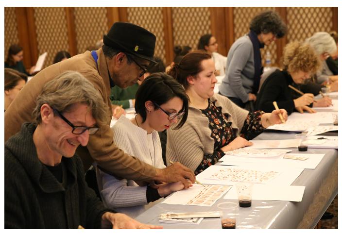 Workshop of Arabic calligraphy with Sadik Haddari, Venezia, Fondazione Giorgio Cini. Photograph © Francesco Piraino, December 2018. 