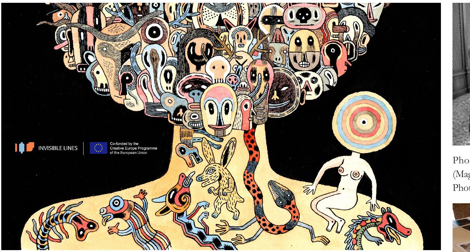 Cover image of the project Invisible Lines co-funded by the Creative Europe Programme. David B, 2020.  In 2019, with the collaboration of the photographic agency Magnum Photos, the Centre organised a workshop and a magisterial lecture focused on the question of “how to photograph the sacred.” Jonas Bendiksen presented his photographic book The Last Testament,” depicting seven men who claim to be reincarnations of Christ, while anthropologist Manoé Pénicaud (CNRS) described the role of photography in religious anthro- pology, especially in pilerimages.® The dialogue between photography and research continues with events jointly organised with Magnum, such as a workshop with Alex Majoli (2021) and Sabiha Cimen (2022).   Photographic Workshop with Alex Majoli (Magnum Photos), Venezia, Fondazione Giorgio Cini. Photograph © Francesco Piraino, November 2021. 