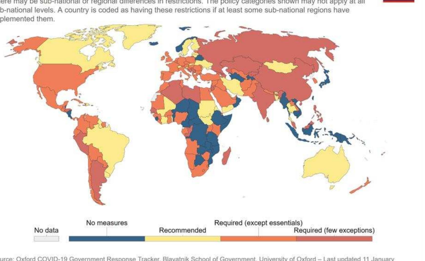 After the proclamation of the SARS-CoV-2 virus as a worldwide pandemic on 11 Marcl 2020, more than 100 governments (cf. Dunford et al.; Ritchie et al.) imposed physica distancing policies by the end of the same month.’ The measures implemented range¢ from school closures to travel restrictions or complete lockdowns of entire busines sectors and also included (self-)confinement mandates to ensure better containment o the virus (cf. Fig. 1).  2 We use the term ‘physical distancing’ instead of ‘social distancing’, similarly to Ryan (cf. 2), since the viral transmission is sought to be lowered by reducing physical contact rather than by reducing socia contact, which may still be very active due to social media or shared outdoor activities. On the vital humar need for social and physical contact, see next section. 