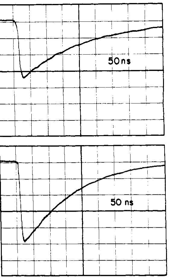 Figure 6. Decay of PBA (2 X 1075 M) fluorescence in 0.1 44 DTAC (upper trace) and in 0.02 M CTAB (lower trace) solutions: \ 400 nm.
