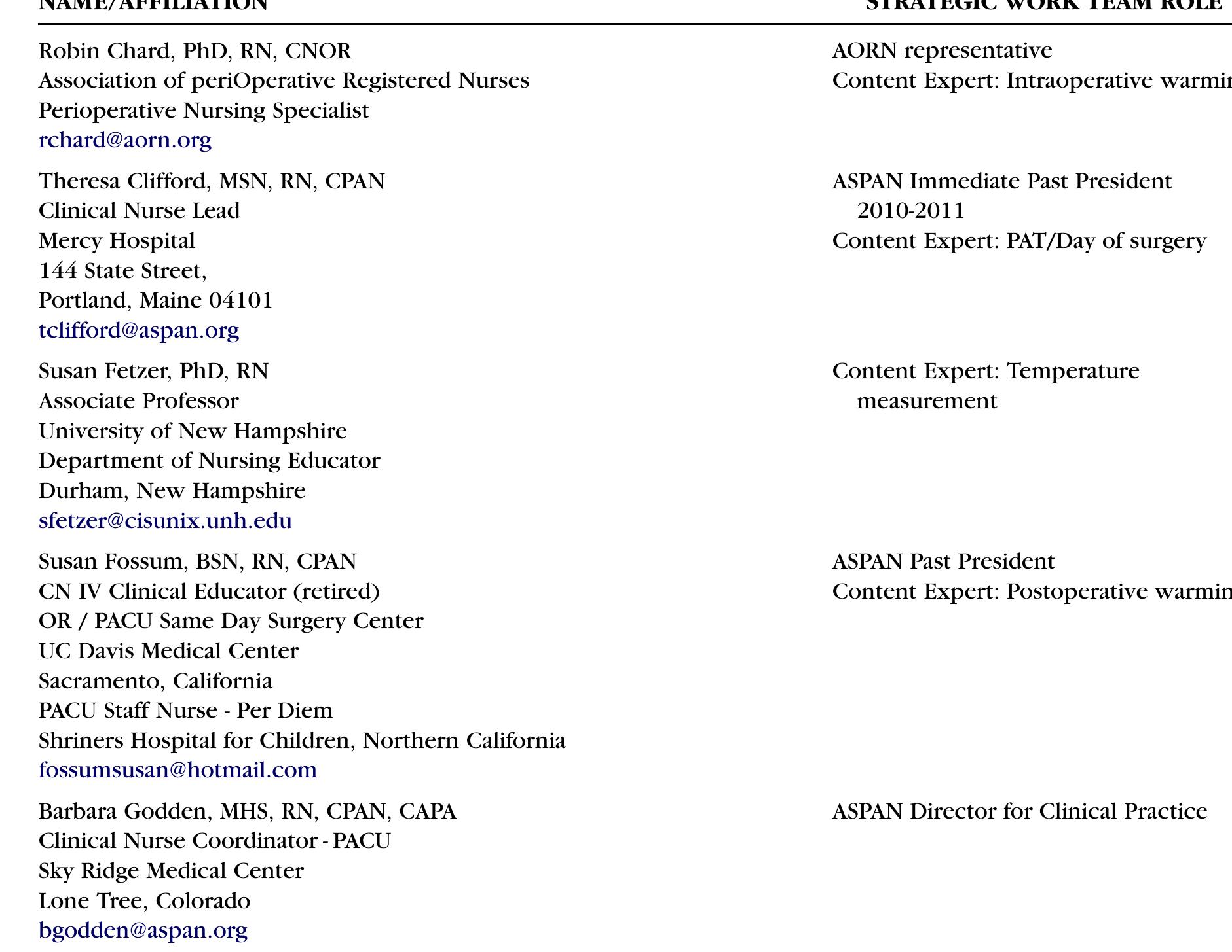 Table 3 - ASPAN’s Evidence-Based Clinical Practice Guideline