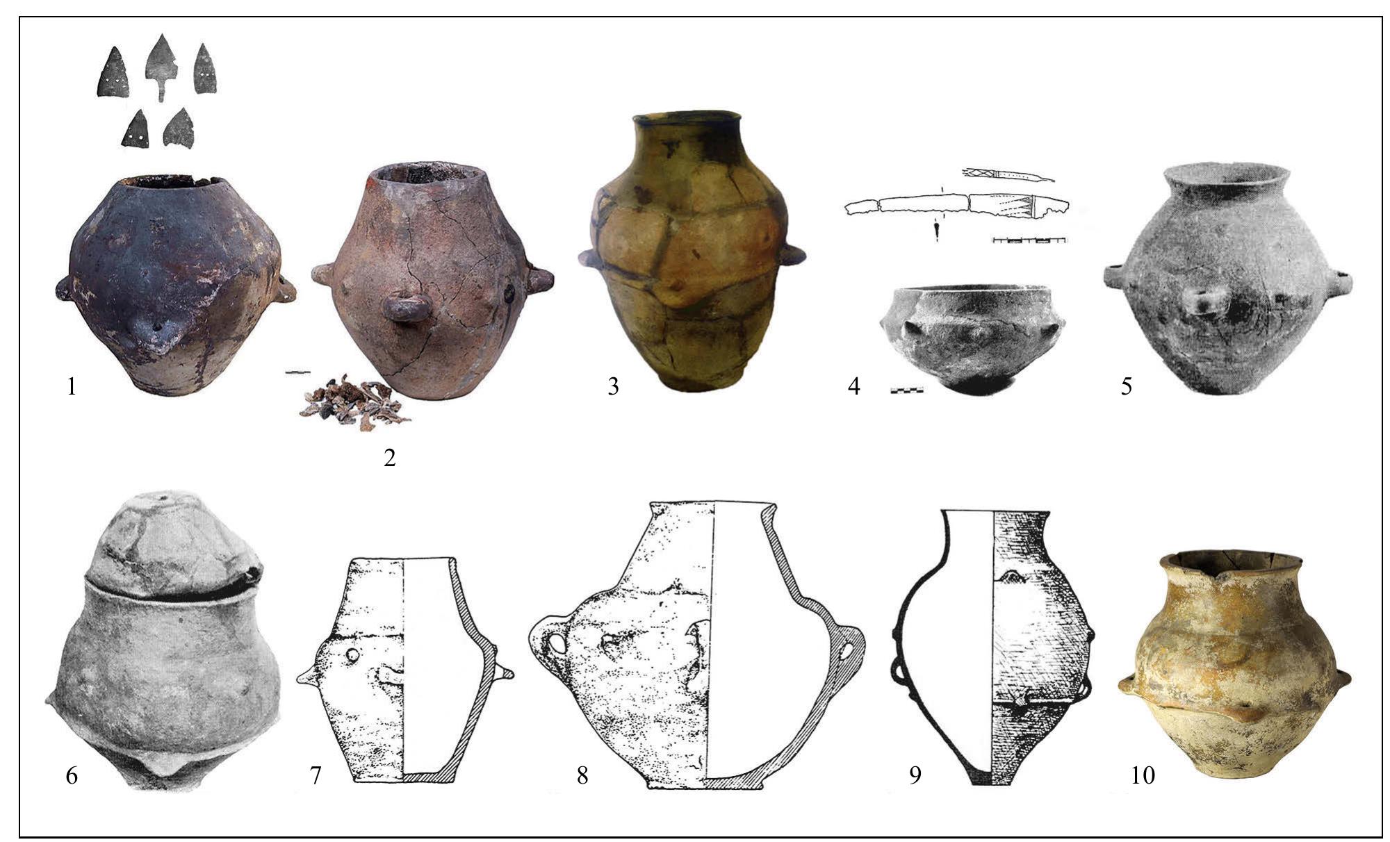 Fig. 7. 1-2. Rutevac; 3, 10. Obrez; 4. Durinac; 5. Zvezda; 6. Rajkinac; 7-8. Madilka; 9. Dobraca  Aleksandar KAPURAN, Mario GAVRANOVIC, Igor JOVANOVIC Bronze Age Burials within the Morava, NiSava and Timok Basins (45-72  Ca. 7. 1-2. Pyitiesay; 3, 10. O6peac; 4. Bypunay; 5. 3ee3gan; 6. Pajxunay; 7-8. Mahuaxa; 9. Toopaua 
