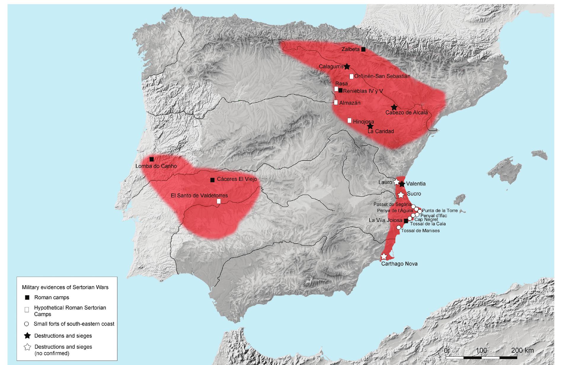 Fig. 3 - Location of the castella of the southeast coast of Hispania Citerior during the Sertorian wars (made by A. Morillo and F. Sala 2019; drawing by S. Bayo) 