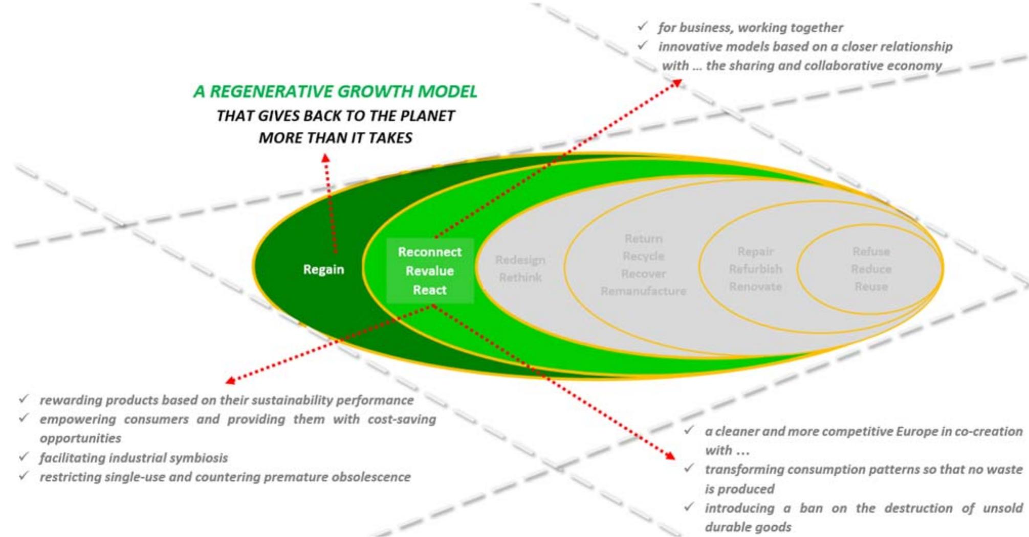 FIGURE 4.3 Proposals for additional Rs from the literature. The 4 Rs (proposed to be added to the most common Rs from the literature) occurring in CEAP. EC (2020), Circular Economy Action Plan. 