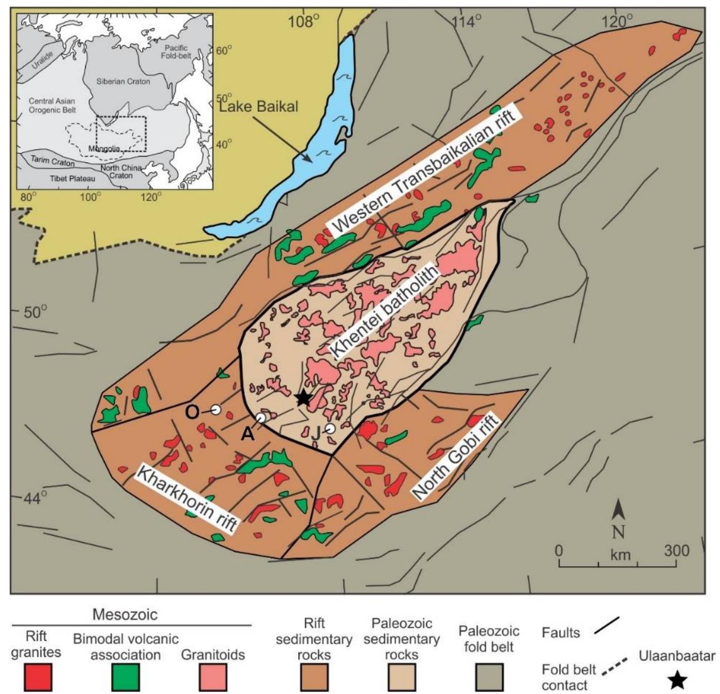 Simplified geological map of a part of the central asian
