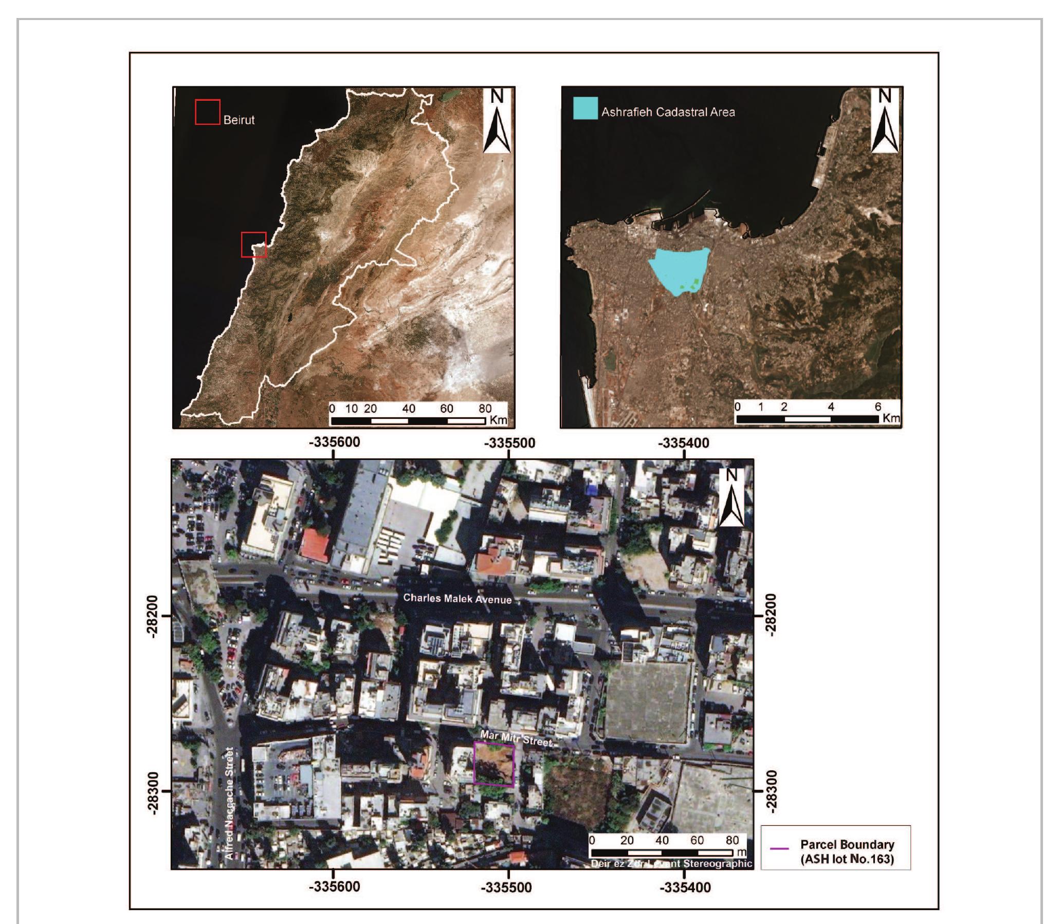 Fig. 1- Satellite photo showing the location of Ashrafieh lot No.163. 