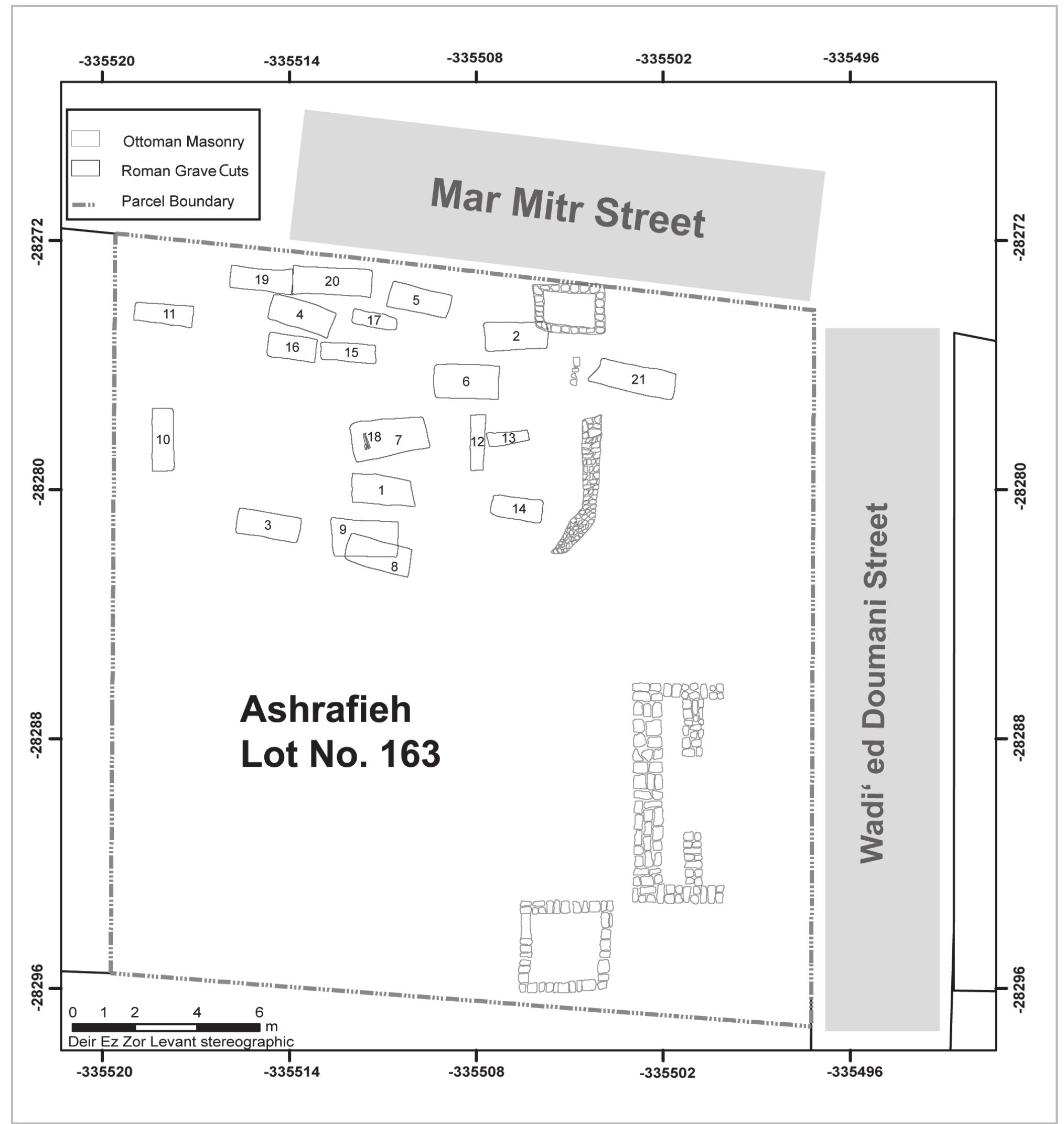 Fig. 2- Plan showing the main excavated features in Ashrafieh lot No. 163. 