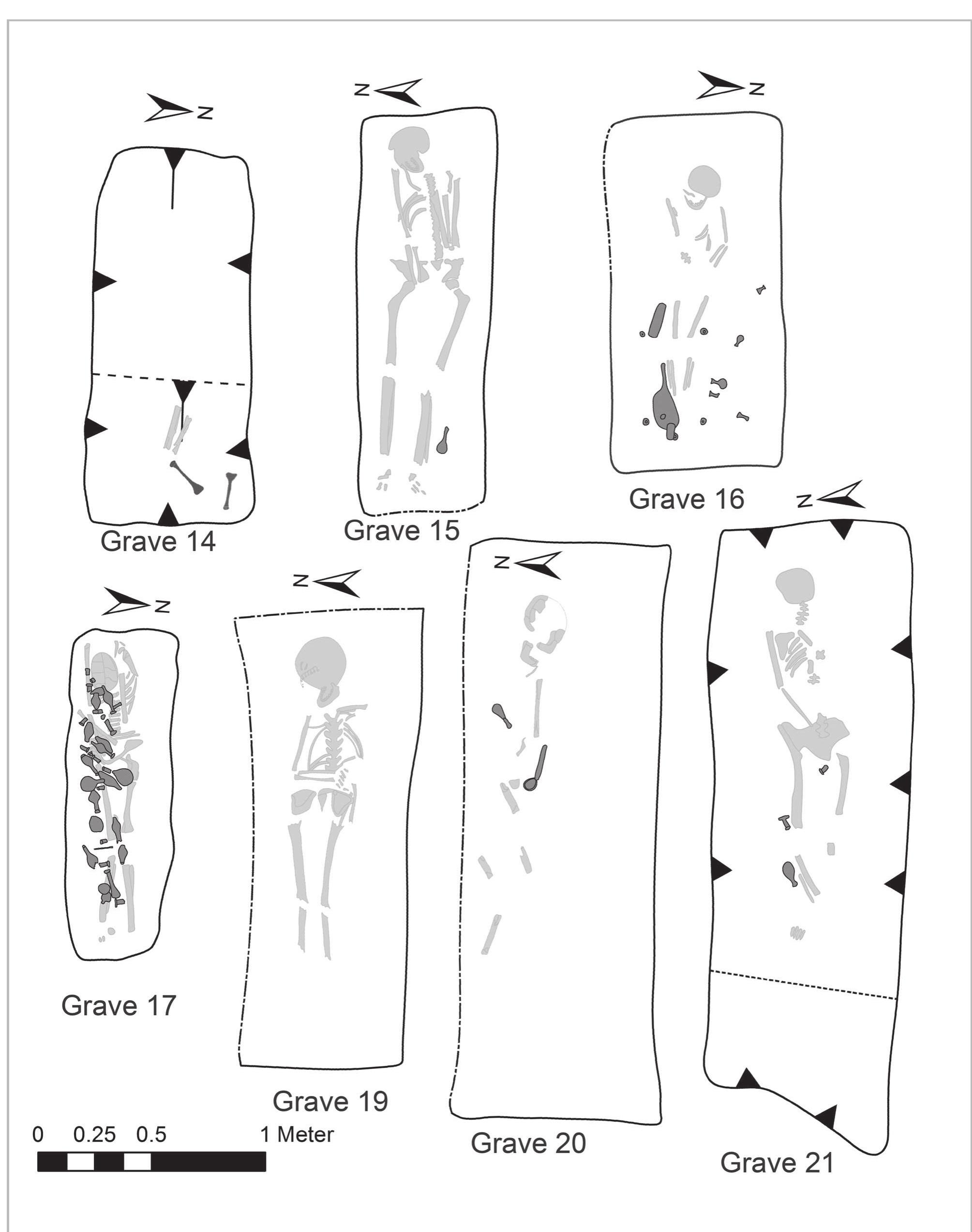 Fig. 6- Individual plans (graves No. 14 to 21). 