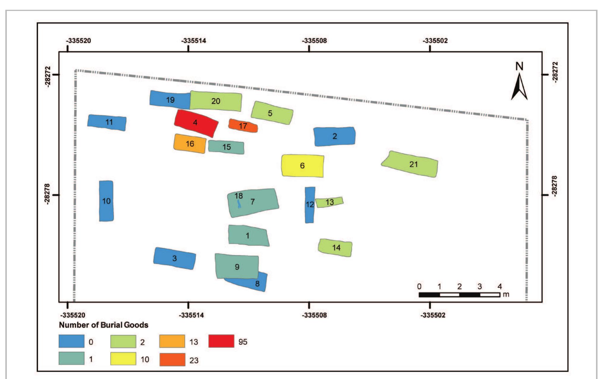Fig. 13- Distribution of graves by the number of burial goods (unidentified objects are included). 