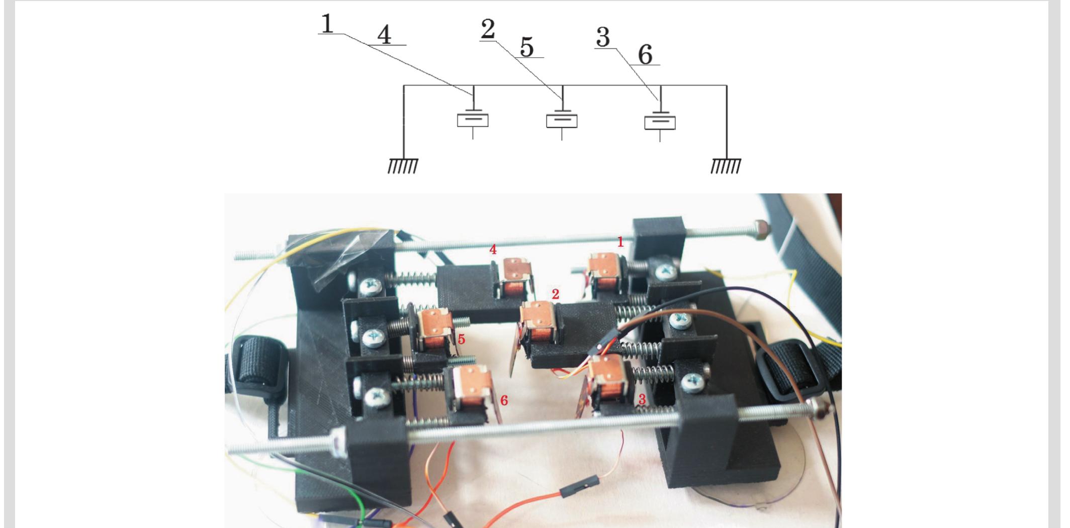 String-plucking module and its kinematic chain: 1, 2, 3, 4,