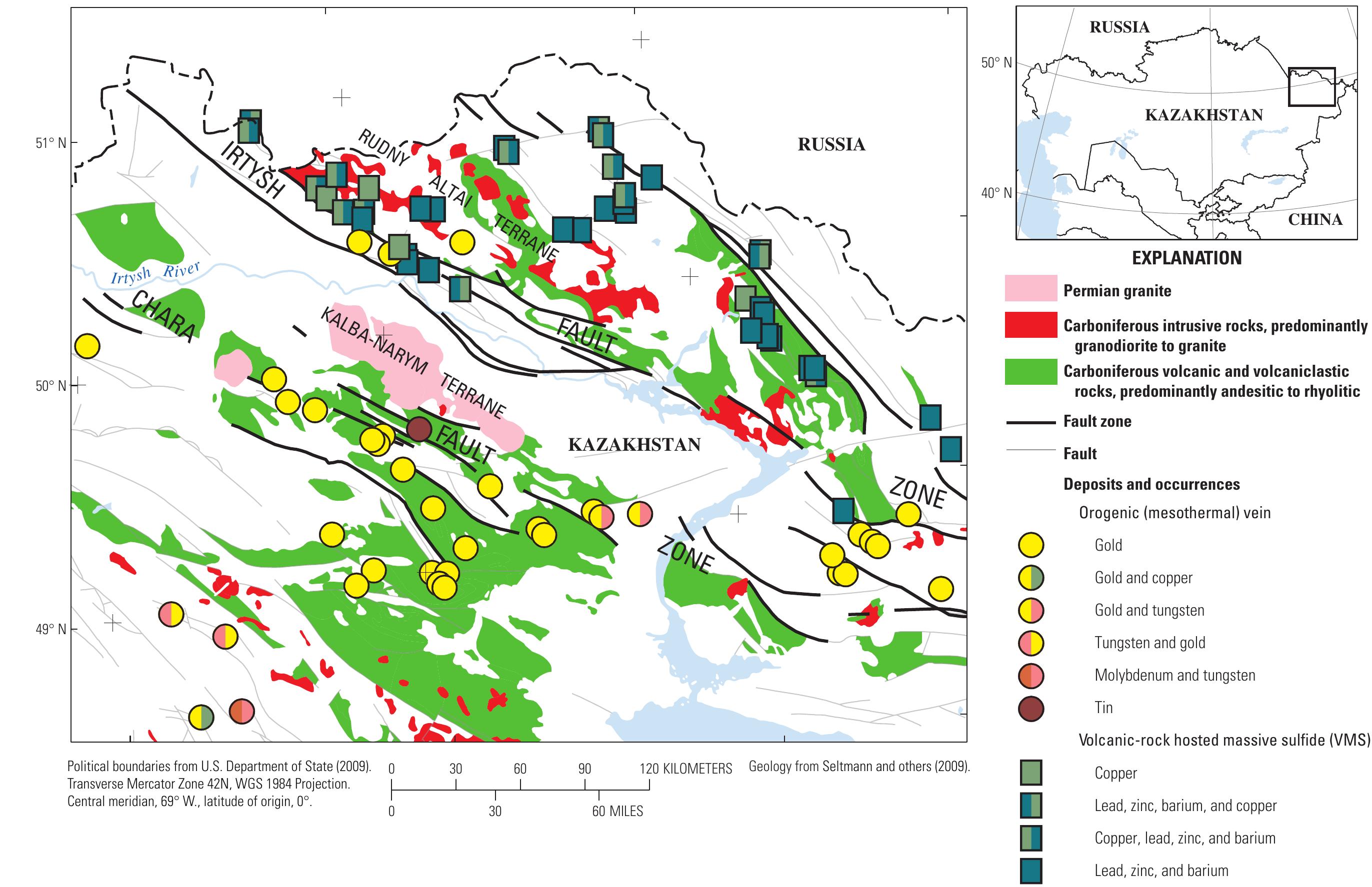 -34. | map showing locations of irtysh and chara fault zones