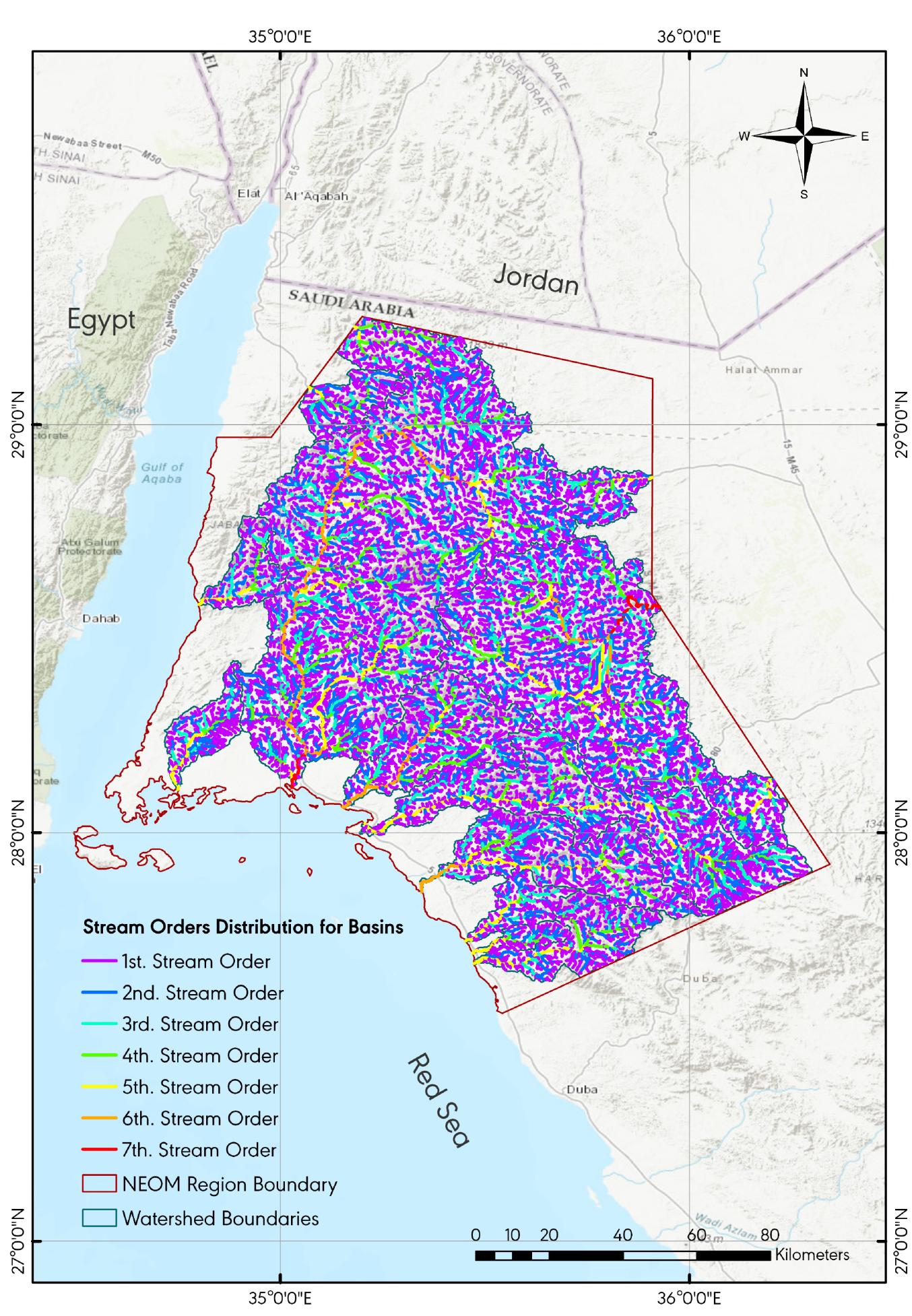 Stream orders distribution for basins map.