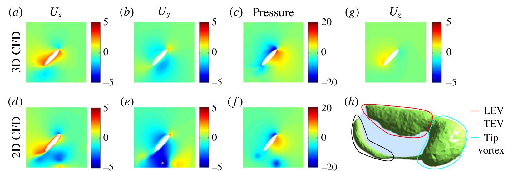 Qualitative comparison of 2d cfd and 3d cfd models. (a—f)
