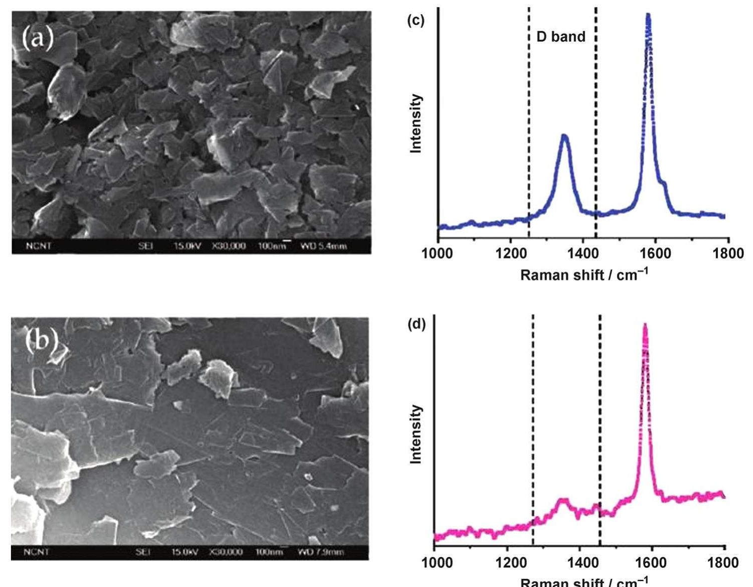 Sem surface images and raman spectra of graphite samples